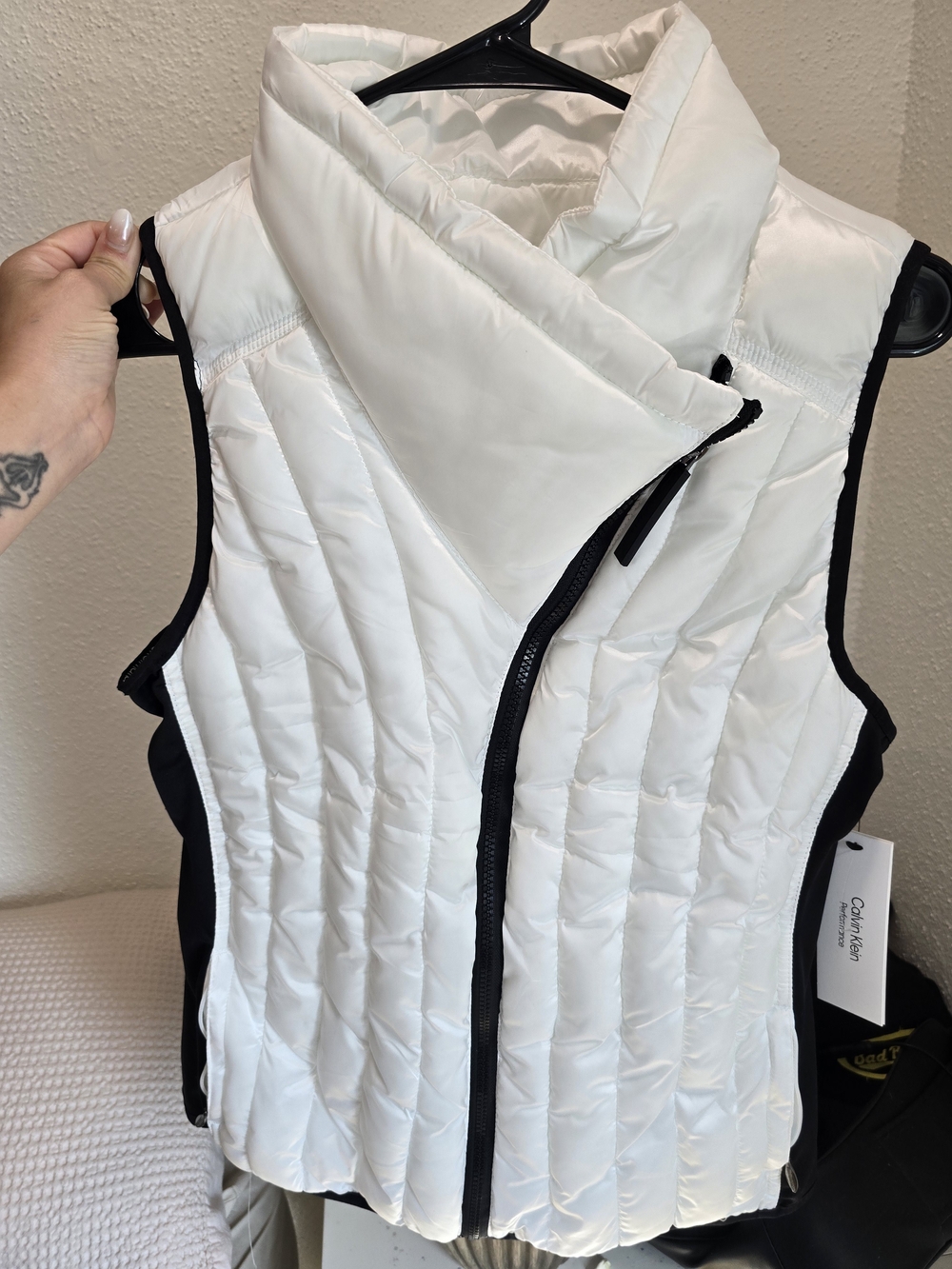 Calvin Klein Jeans White Quilted Puffer Vest with Black Trim